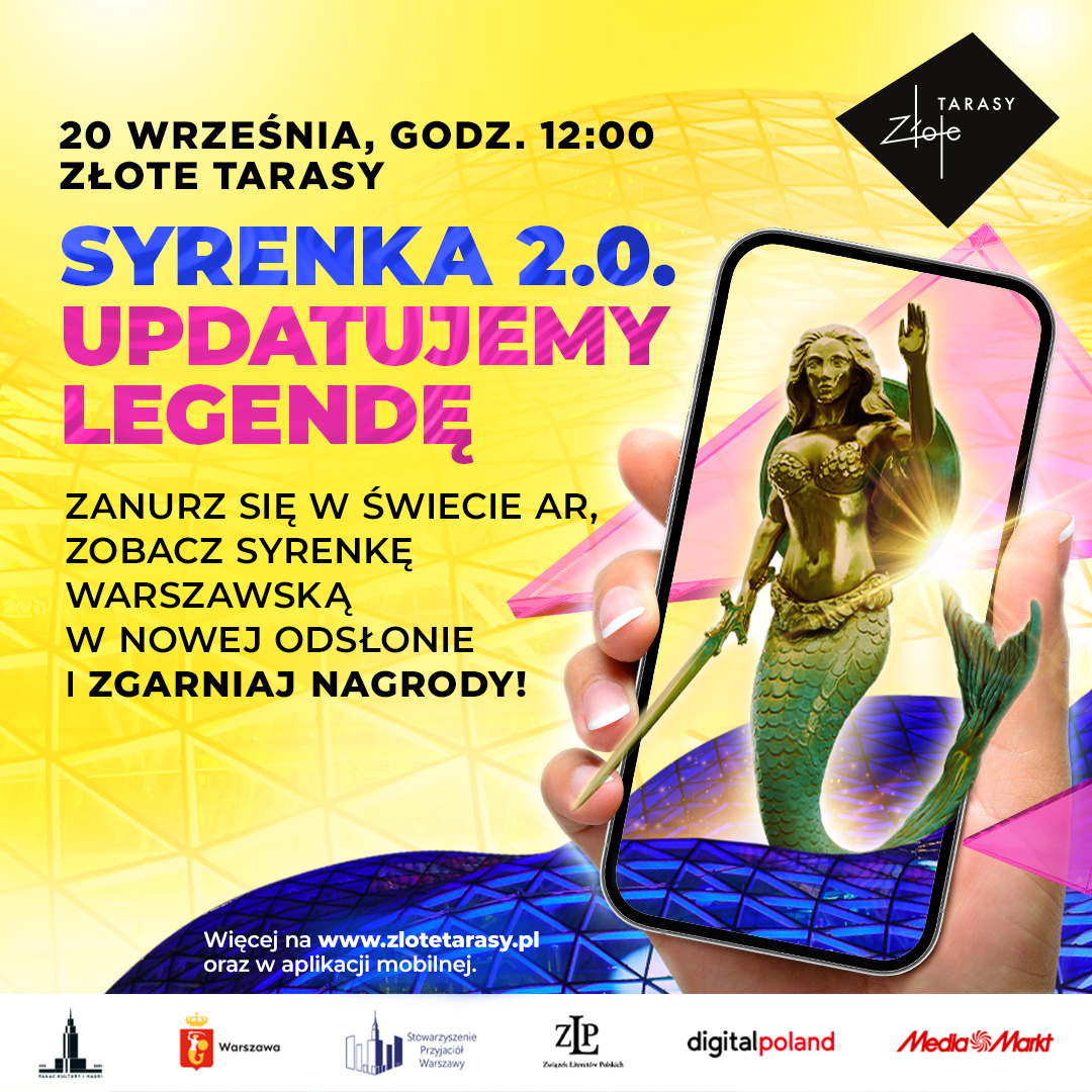 <p>Już w sobotę, 20 września, Złote Tarasy zapraszają na inaugurację projektu <strong>,,Syrenka 2.0 - updatujemy legendę"</strong> – wyjątkowego wydarzenia, które łączy warszawską tradycję z nowoczesną technologią📱 Tego dnia symbol stolicy zyska zupełnie nowe oblicze, a odwiedzający będą mogli doświadczyć wielu atrakcji artystycznych i interaktywnych🎉</p><p></p><p>Plan dnia📅:</p><p>🔹 12:00 – oficjalne rozpoczęcie eventu prowadzone przez influencera <strong>Sebastiana Kowalczyka</strong>✨</p><p>🔹 12:15 – odsłonięcie insta muralu autorstwa światowej sławy artystki streetartowej <strong>Kelsey Montague</strong>🎨</p><p>🔹 12:30 – odsłonięcie interaktywnego pomnika <strong>Syrenki Warszawskiej w technologii AR</strong> na szklanej kopule Złotych Tarasów🧜‍♀️</p><p>🔹 15:00, 18:00 - pokazy w wykonaniu <strong>aktorów Teatru Akt</strong>🎭</p><p></p><p><strong>Na pierwszych 50 klientów, którzy zrobią sobie zdjęcie z Syrenką w punkcie selfie przy wejściu głównym i dodadzą je na IG, czeka wyjątkowy merch – bluza, kubek i torba z motywem Syrenki 2.0</strong>🎁 Dodatkowo każdy odwiedzający będzie mógł wziąć udział w quizie o Warszawie, w którym do zdobycia będą Mistery Boxy od Candy Pop🍭</p><p></p><p>W specjalnej Rzece Dźwięku na poziomie 1 odwiedzający będą mogli posłuchać nagranych interpretacji legendy o warszawskiej Syrence w wykonaniu Edzia, Bryskiej i Kuby Szmajkowskiego🎶 <strong>Na miejscu pojawi się także sam Edzio – to świetna okazja, by porozmawiać z artystą i przybić z nim piątkę.</strong> Nie zabraknie również wyjątkowych pokazów artystycznych – aktorzy Teatr Akt wprowadzą publiczność w magiczny klimat wodnej opowieści🐟</p><p></p><p>Projekt ,,Syrenka 2.0 - updatujemy legendę"<strong> </strong>to zaproszenie do wspólnego odkrywania na nowo symbolu Warszawy – w kreatywnej, interaktywnej i nowoczesnej formie, dlatego serdecznie zapraszamy na ten <strong>wyjątkowy event już 20 września w Złotych Tarasach</strong>!🤩</p><p></p>