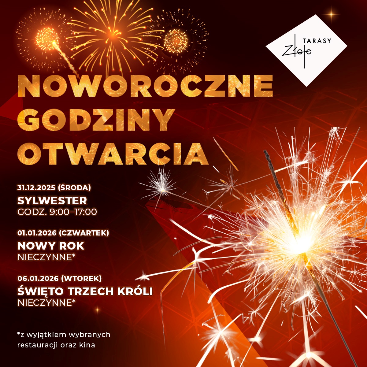 <p>Sprawdź noworoczne godziny otwarcia Centrum Handlowego Złote Tarasy.</p>