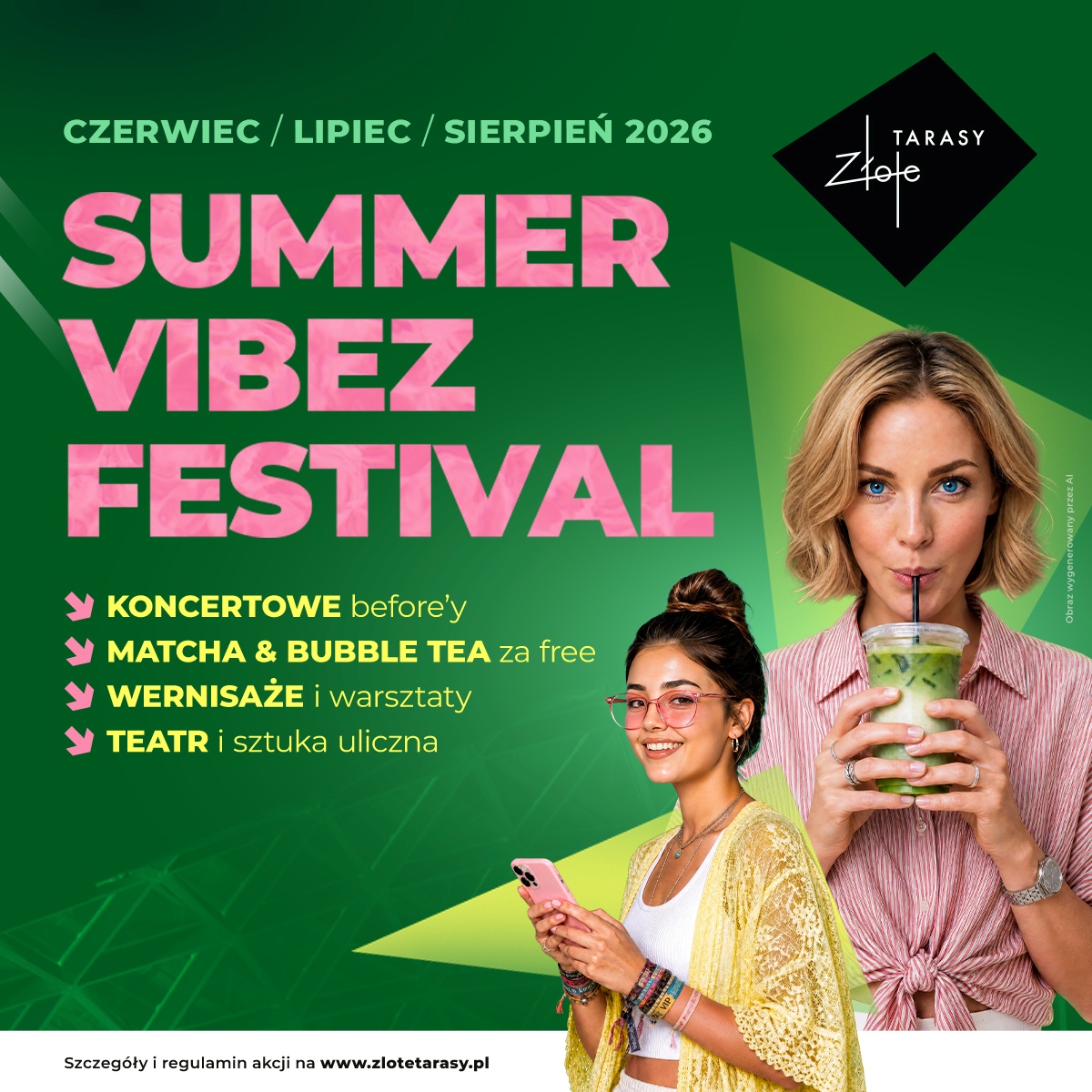 <p>Lato w mieście? Tylko z <strong>Summer Vibez Festival</strong>! 🌞 Przez całe wakacje Złote Tarasy zamienią się w przestrzeń pełną muzyki, sztuki, kreatywnych warsztatów i niespodzianek. Czekają na Was koncertowe before’y, darmowe atrakcje, street art i mnóstwo letnich aktywności, które sprawią, że centrum Warszawy będzie tętnić wakacyjną energią.</p><p></p><p>📍 <strong>Wydarzenia odbywają się na Piazzy, na parterze oraz na poziomie 1 Złotych Tarasów.</strong></p><p></p><h3>🎉 W RYTMIE MIASTA &amp; KONCERTOWY BEFORE | 26–27 czerwca</h3><p></p><h3>📅 26 czerwca (piątek)</h3><p>🎟️ <strong>10:00–20:00</strong><br>Zniżki i oferty specjalne dla posiadaczy biletów na koncert na stadionie.</p><p>🧋 <strong>16:00–20:00</strong><br>Matcha za free dla posiadaczy aplikacji Złotych Tarasów. Poziom 0.</p><p>🎭 <strong>18:00</strong><br>Teatr Migro „Echo” – plenerowy spektakl w ramach Festiwalu Sztuka Ulicy.</p><p></p><h3>📅 27 czerwca (sobota)</h3><p>🎟️ <strong>10:00–20:00</strong><br>Zniżki i oferty specjalne dla posiadaczy biletów na koncert na stadionie.</p><p>🎨 <strong>12:00–14:30</strong><br>Warsztaty kreatywne – odblaskowe bransoletki koncertowe (zapisy od 26.06 w aplikacji Złote Tarasy).</p><p>👕 <strong>13:00–15:30</strong><br>Warsztaty kreatywne – nadruki na koszulkach koncertowych (zapisy od 26.06 w aplikacji Złote Tarasy).</p><p>🎧 <strong>16:00–18:00</strong><br>DJ set z koncertową muzyką.</p><p>🧋 <strong>16:00–20:00</strong><br>Lody tajskie za free dla posiadaczy aplikacji Złotych Tarasów. Poziom 1.</p><p>🎭 <strong>18:00</strong><br>Teatr Migro „Ikary” – plenerowy spektakl w ramach Festiwalu Sztuka Ulicy.</p><p></p><p>📲 Pobierz aplikację Złotych Tarasów i dołącz do <strong>Summer Vibez Festival</strong>. Przed nami całe lato pełne wydarzeń, dobrej energii i niezapomnianych wspomnień! 🌴✨🎶</p>