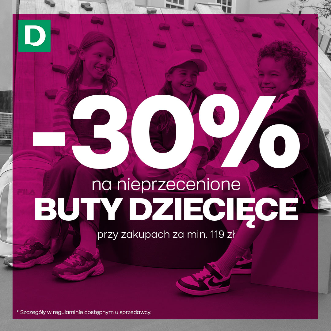 Rabat -30% na nieprzecenione buty dziecięce przy zakupach za min. 119 zł.